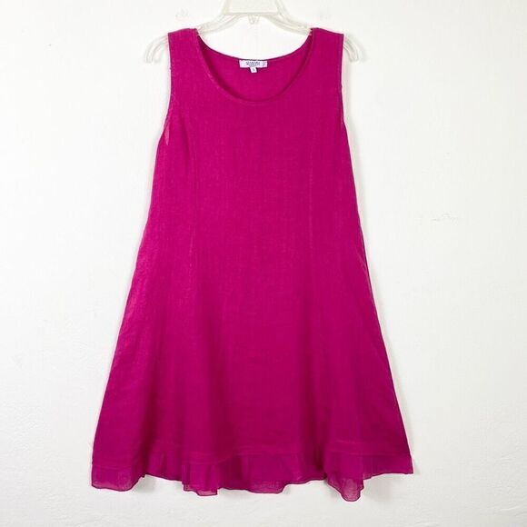 Allegra Masetti Firenze Fuchsia Pink Soft Linen Knee Length Summer Shift Dress S - Picture 2 of 7